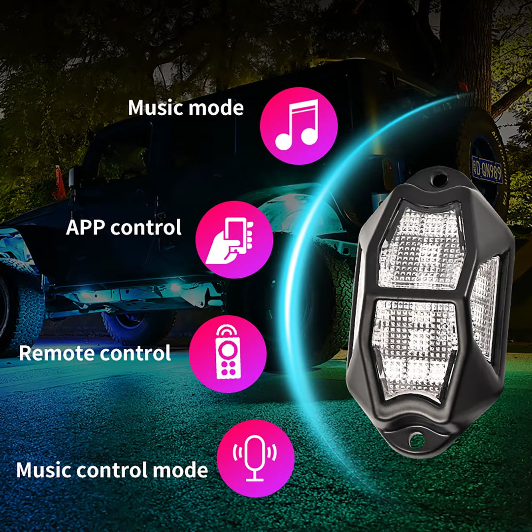 Vibrant LED Rock Lights - Transform Your Truck, SUV, or ATV with Stunning Ambient Illumination!