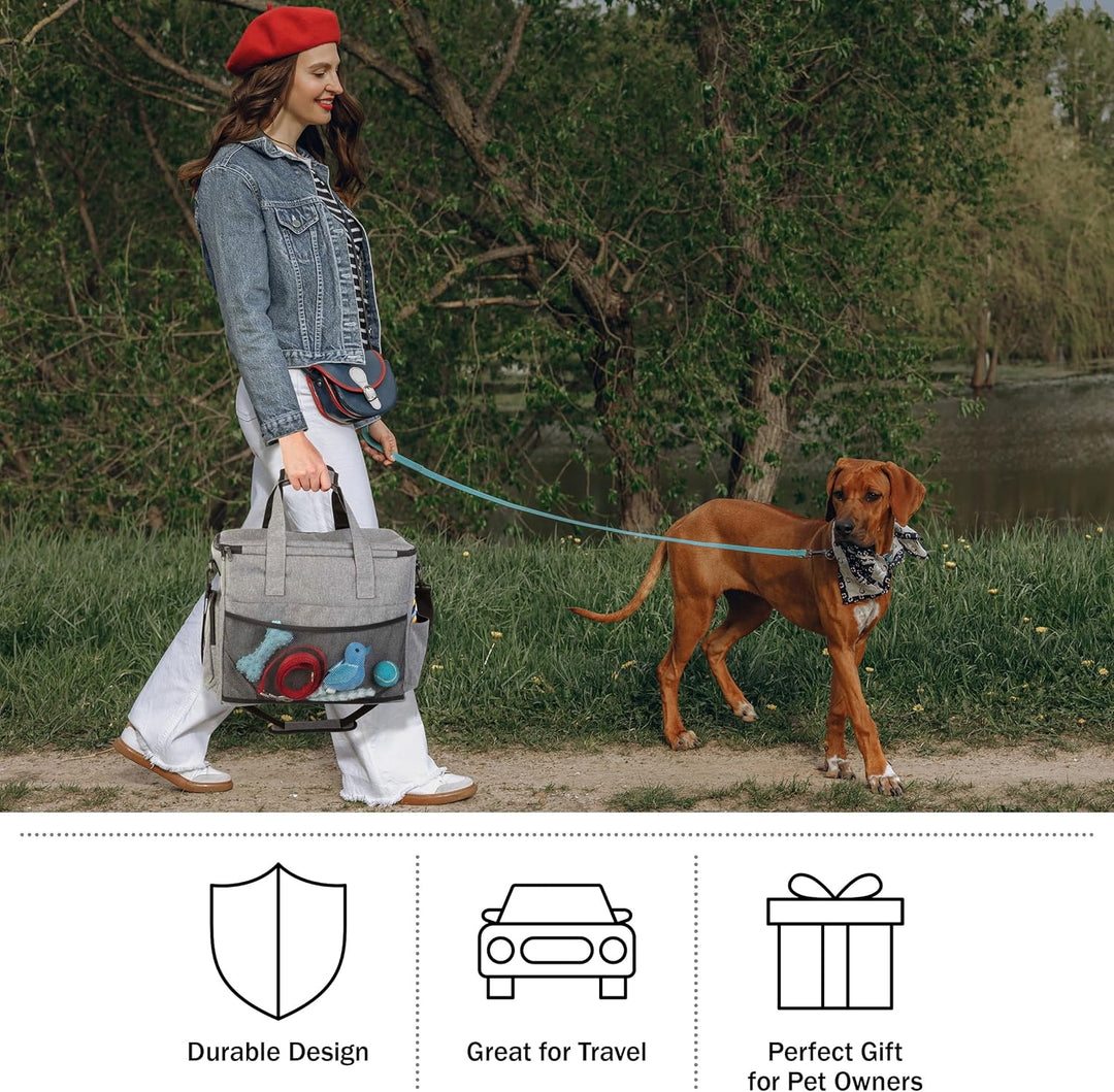 Ultimate Dog Travel Bag - Complete Cat and Dog Organizer with Pockets, Mat, 2 Food Containers & Collapsible Bowls by  (Gray)