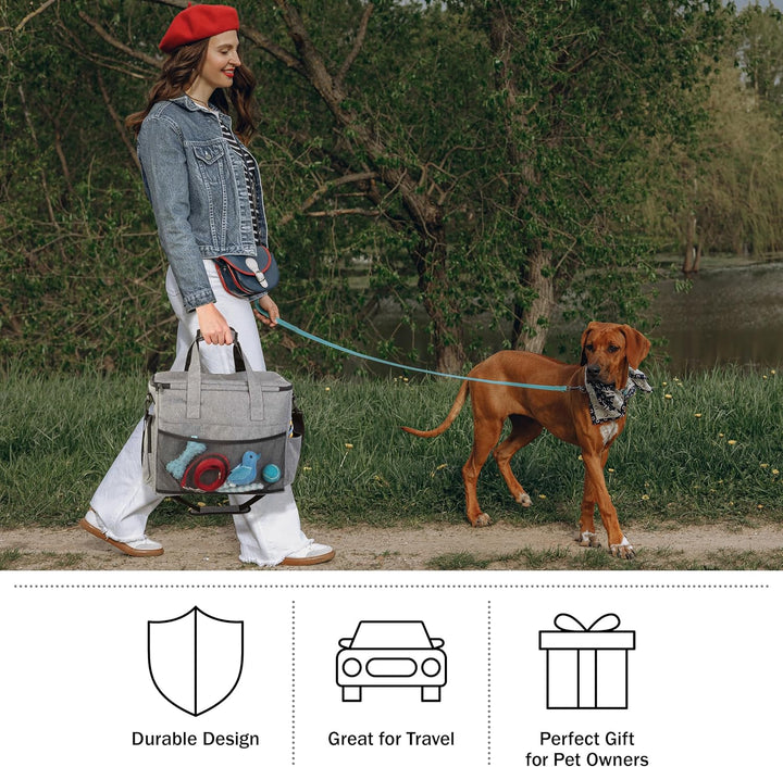 Ultimate Dog Travel Bag - Complete Cat and Dog Organizer with Pockets, Mat, 2 Food Containers & Collapsible Bowls by  (Gray)