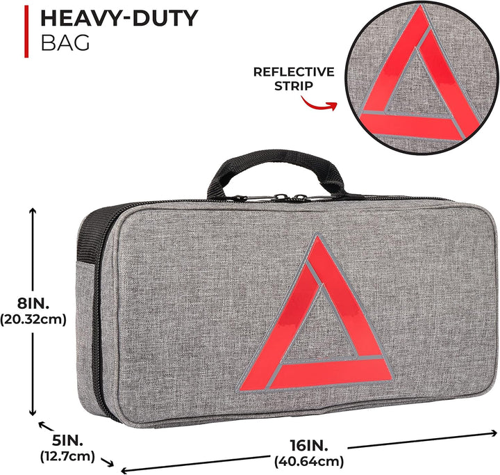 Ultimate Emergency Car Kit - 104-Piece Roadside Assistance Set with Jumper Cables & Mini First Aid Kit - Compact Gray Bag for Peace of Mind on the Road
