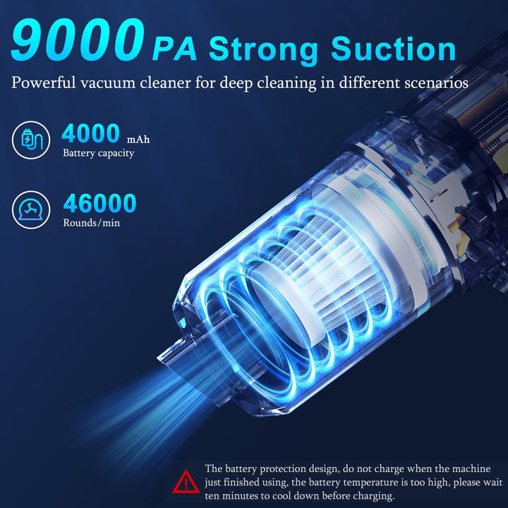 Powerful 9000Pa Handheld Car Vacuum Cleaner with LED Light & Multi-Nozzles - Perfect for Home, Office & Pet Clean-Up!