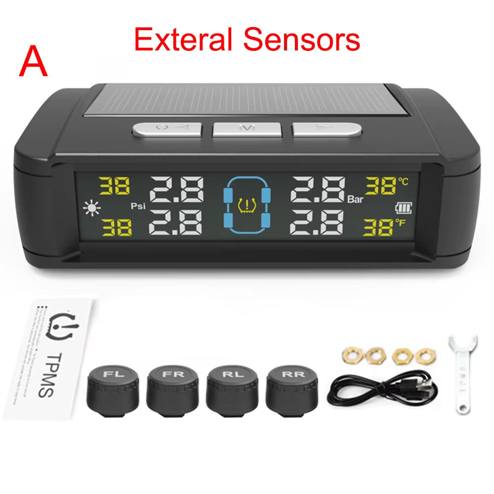 Revolutionary Tire Pressure Monitoring System with 4 External Sensors - Maximize Safety and Performance!