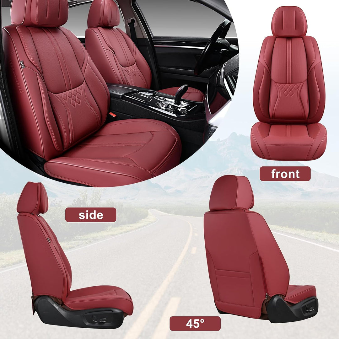 Premium Wine Red Leatherette Car Seat Covers - Complete Front and Rear Set for Sedans, SUVs, and Trucks - Stylish Auto Interior Protection and Comfort