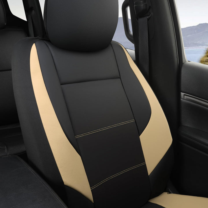 Premium  Leather Front Car Seat Covers for Audi, Mercedes, BMW - 2-Pack (Beige)