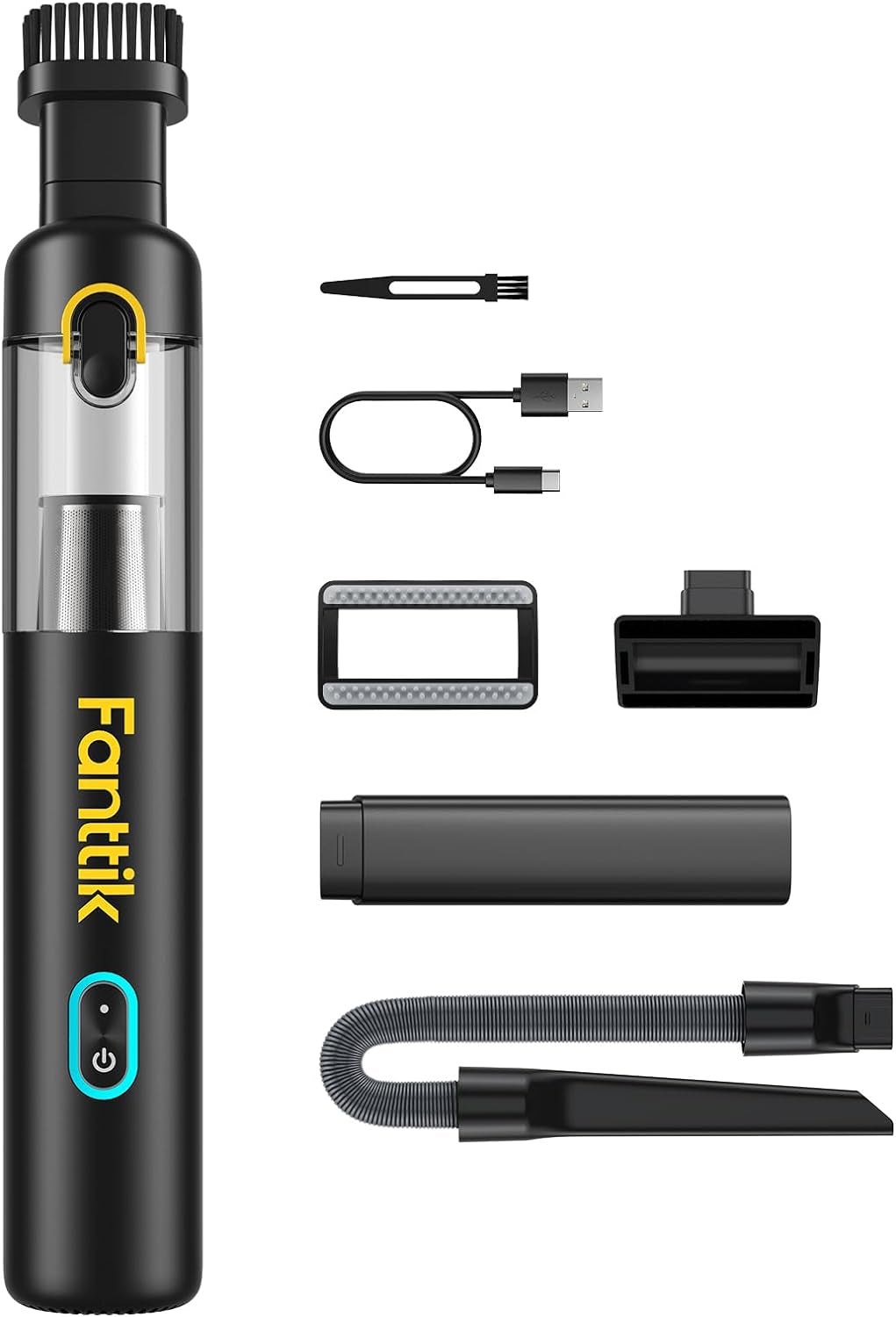 Slim V8 Mate Cordless Car Vacuum - Powerful 12000Pa Suction, Portable Mini Design with Flexible Hose & Pet Brush, Type-C Charge - Perfect for Car, Office, and Keyboards - Sleek Black Finish