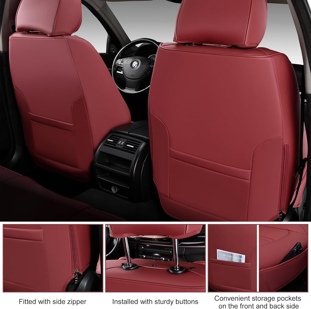 Premium Wine Red Leatherette Car Seat Covers - Complete Front and Rear Set for Sedans, SUVs, and Trucks - Stylish Auto Interior Protection and Comfort