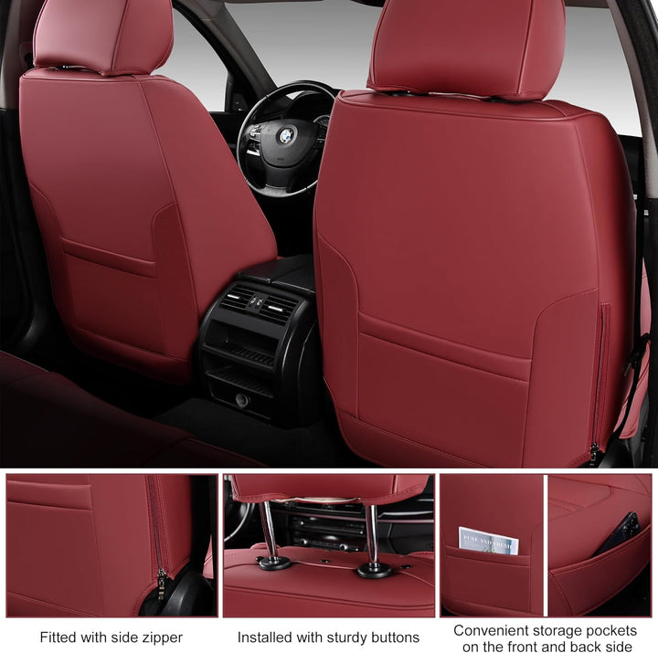 Premium Wine Red Leatherette Car Seat Covers - Complete Front and Rear Set for Sedans, SUVs, and Trucks - Stylish Auto Interior Protection and Comfort