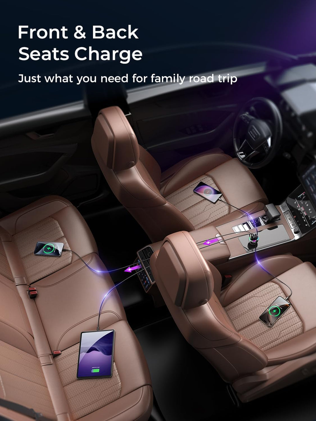 70W 4-Port USB C Car Charger - Fast Charging Cigarette Lighter Adapter for Family Travel & iPhone 16