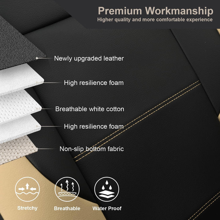 Premium  Leather Front Car Seat Covers for Audi, Mercedes, BMW - 2-Pack (Beige)