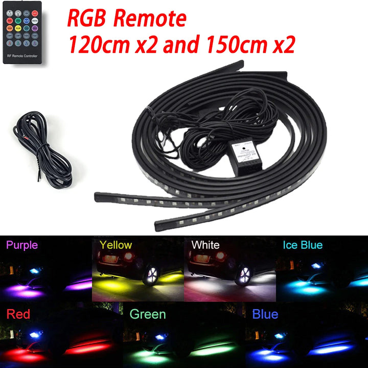 Vibrant Neon LED RGB Car Underglow Lights - Remote & App Control, Flexible Waterproof Underbody Strip for Stunning Car Decoration