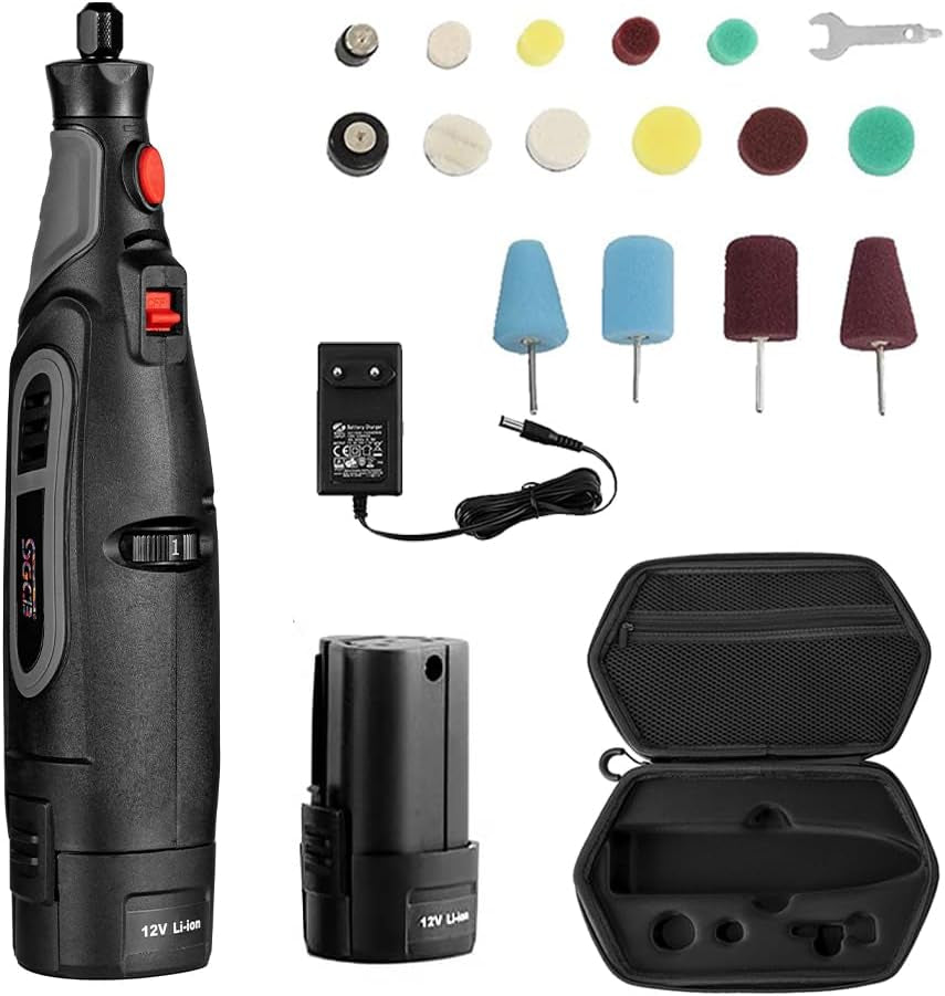Ultimate 20-Piece Cordless Mini Detail Polisher Kit - Versatile 12V Rotary Tool for Auto Detailing, Polishing, Sanding & Cleaning (5,000-25,000 RPM)