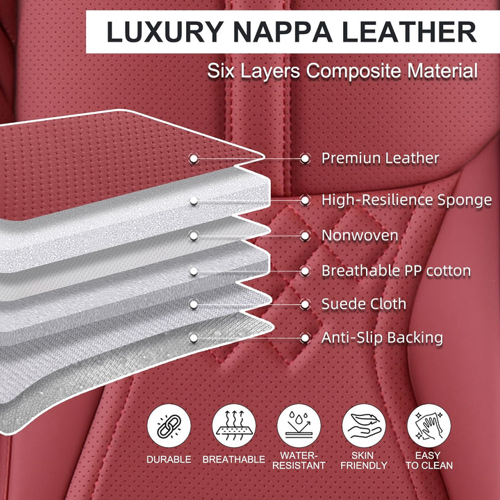 Premium Wine Red Leatherette Car Seat Covers - Complete Front and Rear Set for Sedans, SUVs, and Trucks - Stylish Auto Interior Protection and Comfort