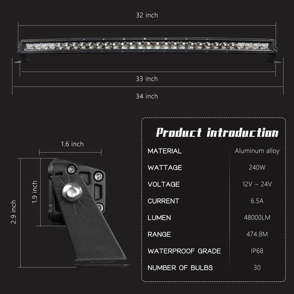 32" Curved LED Light Bar - 240W Ultra Bright 48000LM Flood & Spot Beam Combo for Trucks, Jeeps, ATVs, UTVs & Boats