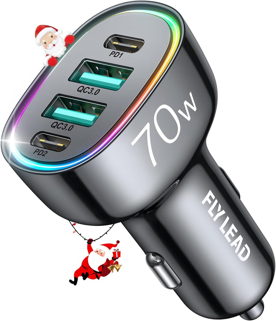 70W 4-Port USB C Car Charger - Fast Charging Cigarette Lighter Adapter for Family Travel & iPhone 16