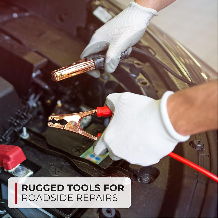 Ultimate Emergency Car Kit - 104-Piece Roadside Assistance Set with Jumper Cables & Mini First Aid Kit - Compact Gray Bag for Peace of Mind on the Road