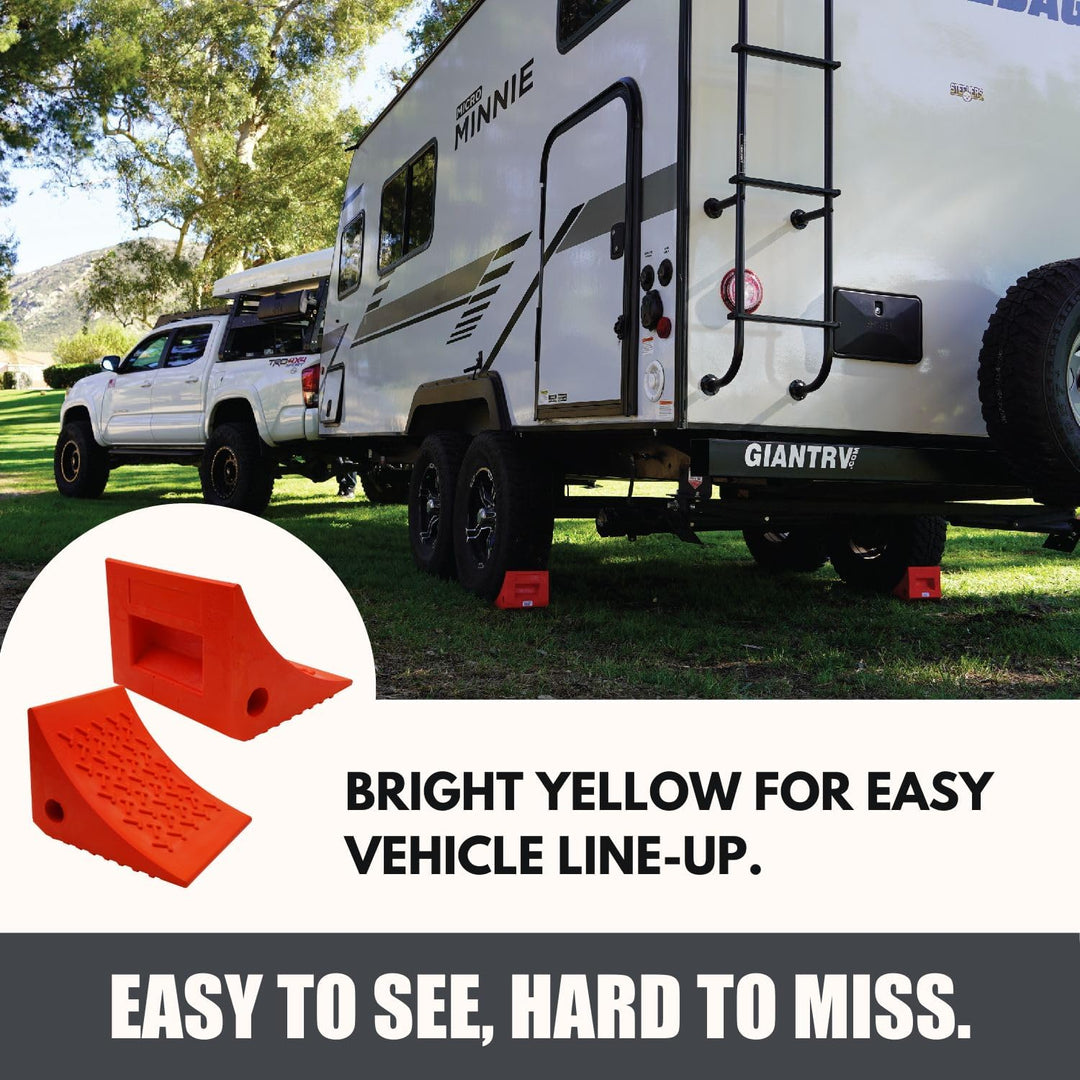 Premium Heavy Duty Wheel Chocks (2 Pack) - Durable Non-Slip Solid Rubber for Boat Trailers, RVs, Trucks & Campers - All-Weather Performance in Bright Orange