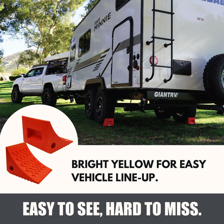 Premium Heavy Duty Wheel Chocks (2 Pack) - Durable Non-Slip Solid Rubber for Boat Trailers, RVs, Trucks & Campers - All-Weather Performance in Bright Orange