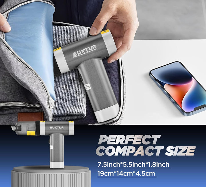 Powerful Portable Mini Vacuum Cleaner - Cordless, Brushless Motor, 12000PA Suction, 3-in-1 Handheld for Car & Computer - Rechargeable (Grey)