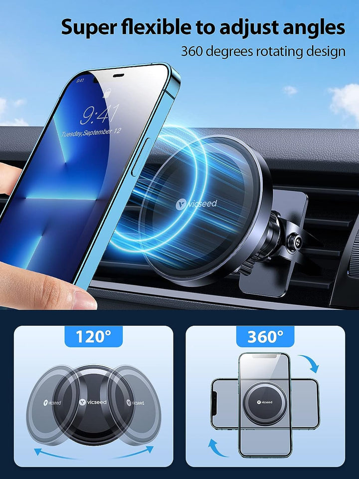 Upgraded Magnetic Car Phone Holder for MagSafe - Strongest Magnet Power, 360 Adjustable Vent Mount for iPhone 16 Pro Max, 15, 14, 13, 12, Plus & Mini