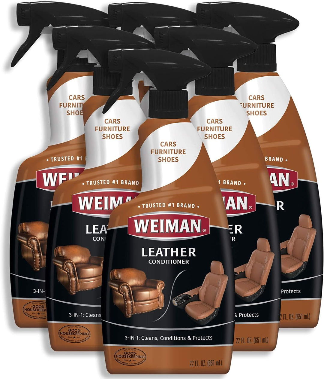 Premium Leather Conditioner & Cleaner - 6 Pack, 22 Oz - Restores & Protects Furniture, Car Seats, Shoes & More from Cracking & Fading