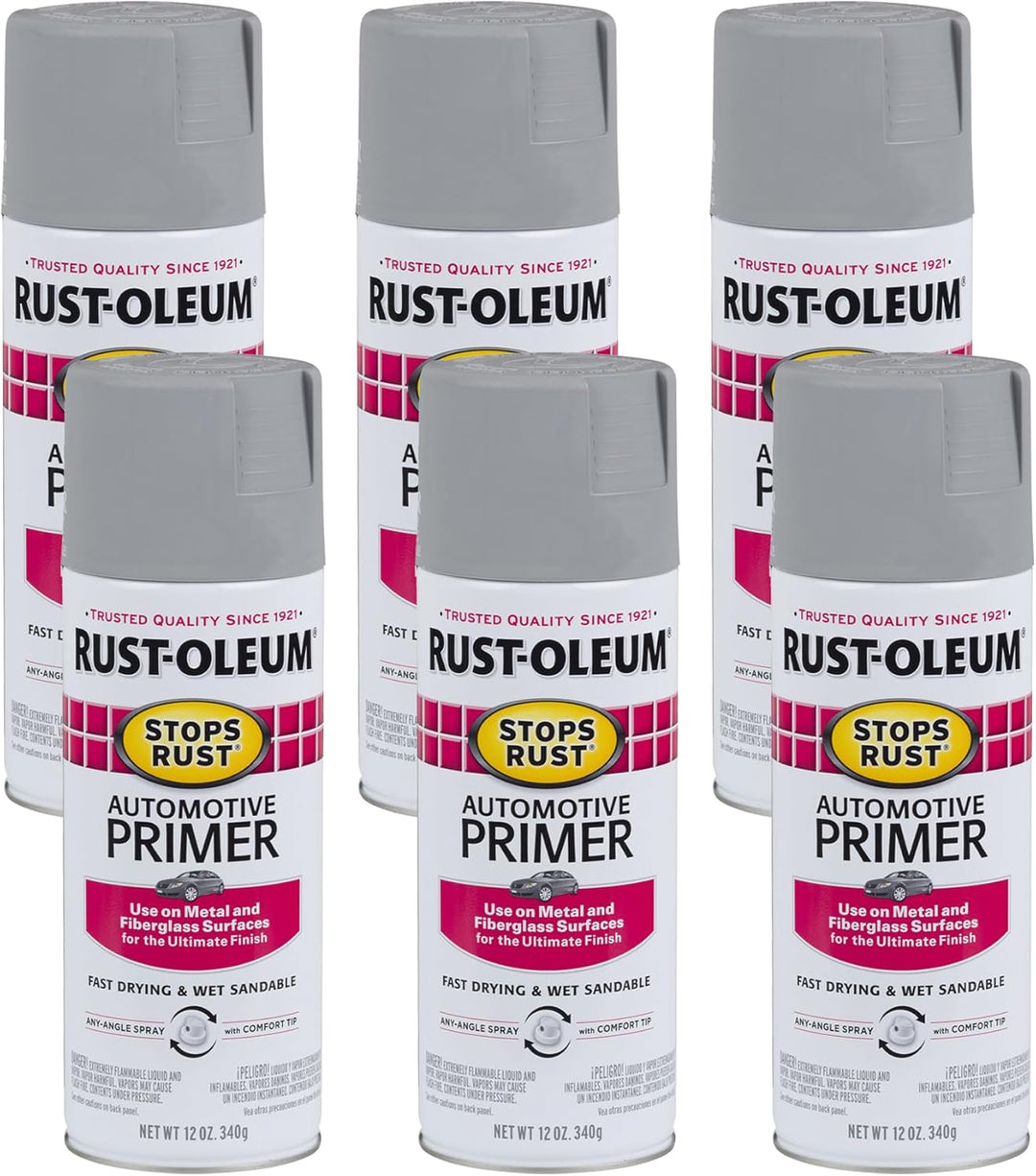 Ultimate 6-Pack Stops Rust Automotive Primer Spray - 12 Oz Flat Light Gray for Superior Vehicle Protection
