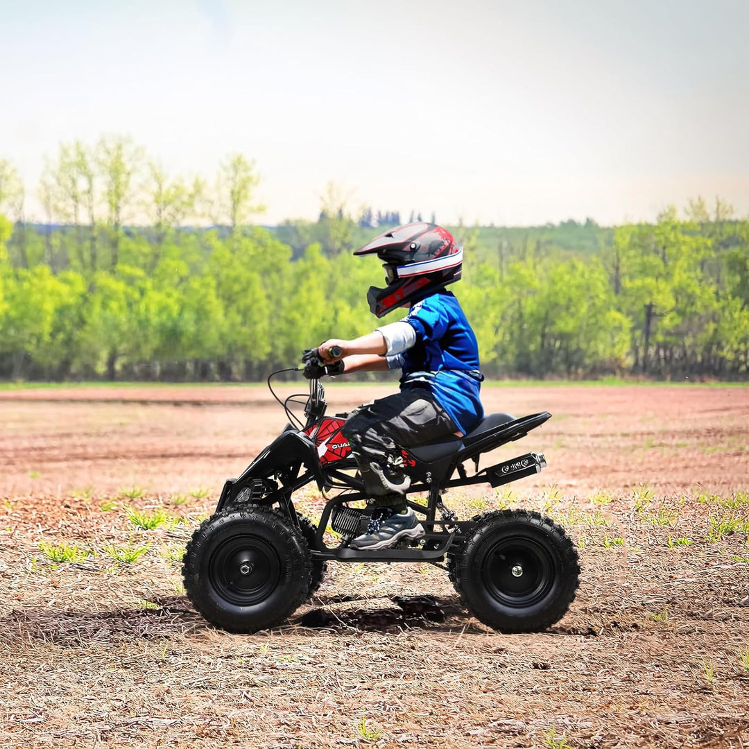 Gas-Powered 49Cc ATV Quad for Kids and Adults - Off-Road 4WD Ride-On Car for Beach Adventures - Perfect for Boys and Girls - Sleek Black Design