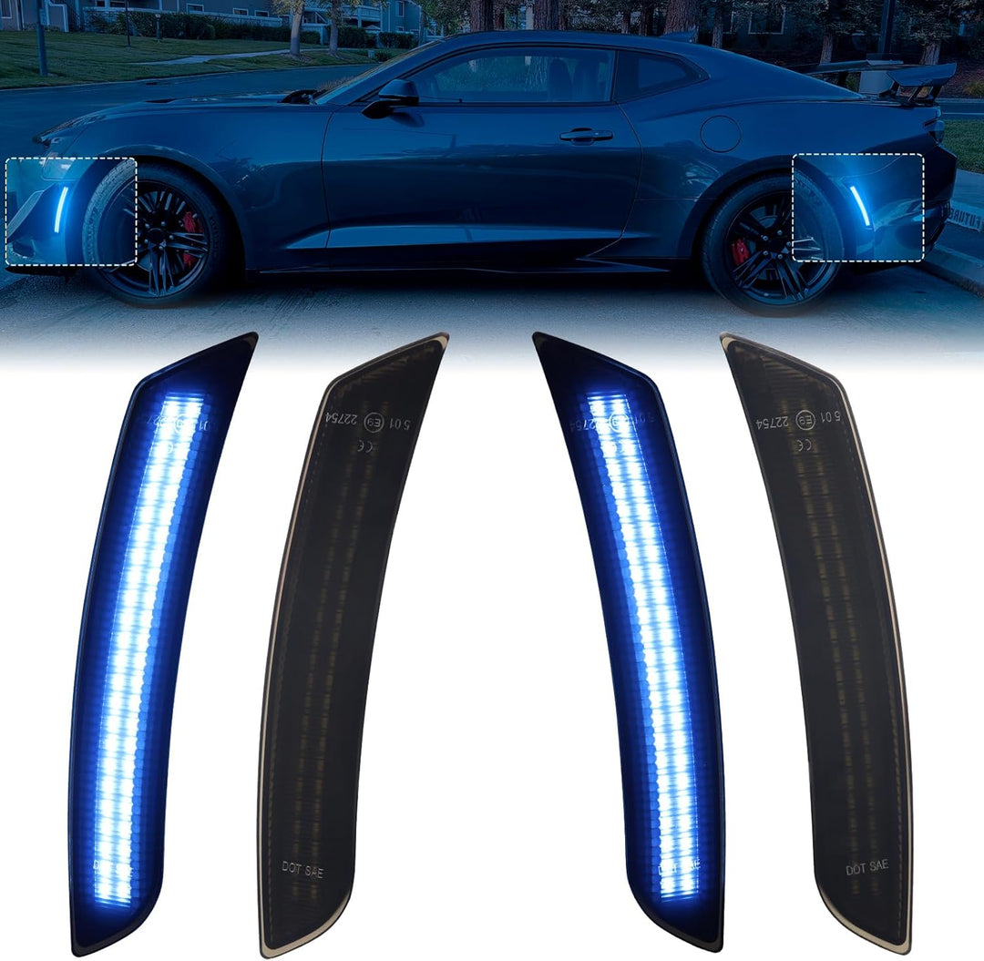 Transform Your 2016-2023 Chevy Camaro with Sleek Smoked Blue LED Side Marker Lights!