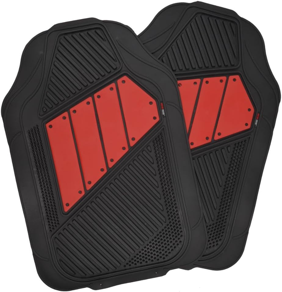 Ultimate Black & Red Car Seat Covers Full Set with All-Weather Rubber Floor Mats - Total Protection for Front & Rear Split Bench Seats